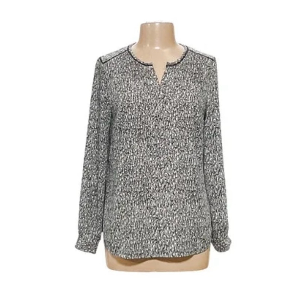 Talbots Black and White Long Sleeve Blouse